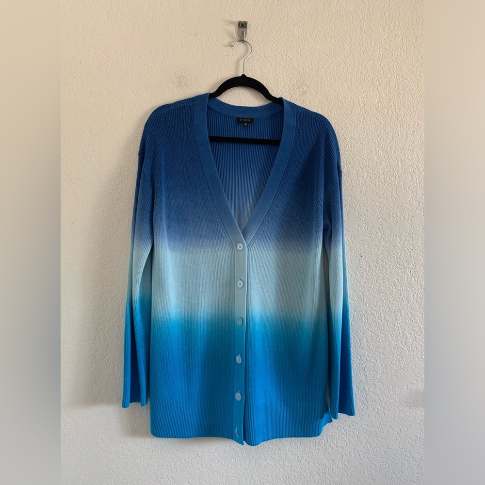 Talbots Sweater Womens Medium Blue Ombre Cotton Blend Button Cardigan
